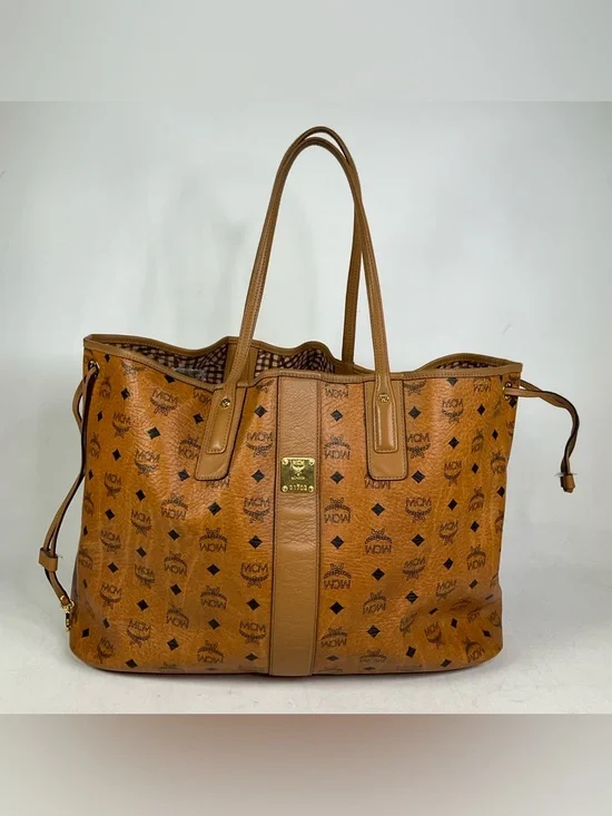 MCM Liz Large Reversible Visetos Brown Cognac Shopper Tote Bag - Picture 3 of 16